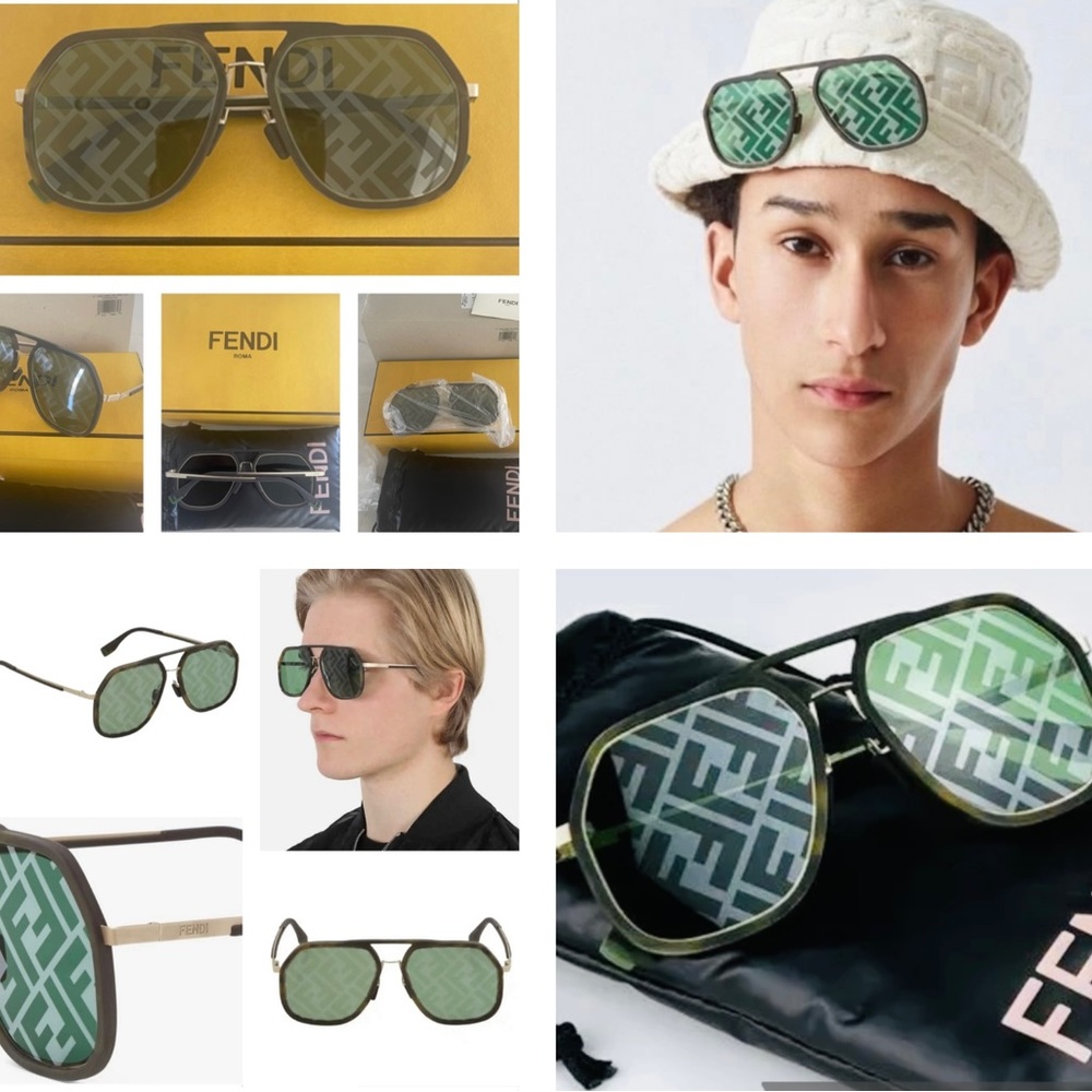 FENDI LOGO “FF” GREEN MIRROR NAVIGATOR SUNGLASSES, 2025 SPRING TOP COLOR AGAIN